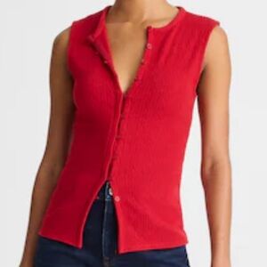 NWT- Madewell Bright Red Ribbed Button-Front Tank